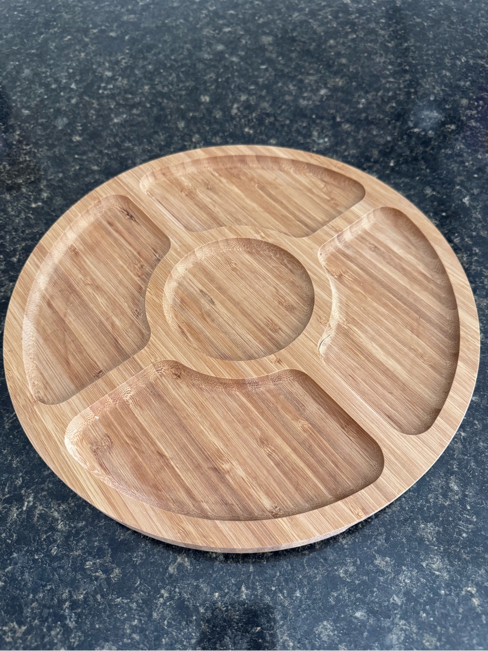 NWOT Divided Serving Dish Tray, 13'' Bamboo Lazy Susan Sectional Bowl